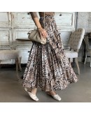 Spring Women Long Pleated Skirt High Waist Maxi Skirt Vintage Female Print Snake Leopard Skirt Faldas Jupe Femme Saia