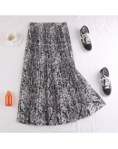 Spring Women Long Pleated Skirt High Waist Maxi Skirt Vintage Female Print Snake Leopard Skirt Faldas Jupe Femme Saia