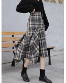 Irregular Plaid Skirt Women Spring Autumn Elegant Ruffles Midi Skirts  Style Hip Package Hippie faldas largas mujer