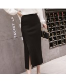  Winter Women Knitted Skirts Women High Waist Office Ladies Elastic Knitting Midi Length Skirt Female Sexy Side Split Faldas