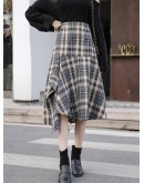 Irregular Plaid Skirt Women Spring Autumn Elegant Ruffles Midi Skirts  Style Hip Package Hippie faldas largas mujer