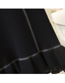 Knee Length Knitted Skirt Women Autumn Winter High Waisted Chiffon Ruffles Patchwork Midi Sweater Skirts Black Warm Faldas