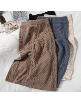  Vintage Twist Knitted Skirt Women High Waisted Straight Midi Sweater Skirts Autumn Winter Warm Hip Package Solid Faldas