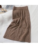  Vintage Twist Knitted Skirt Women High Waisted Straight Midi Sweater Skirts Autumn Winter Warm Hip Package Solid Faldas