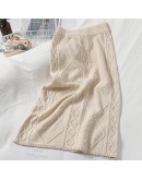  Vintage Twist Knitted Skirt Women High Waisted Straight Midi Sweater Skirts Autumn Winter Warm Hip Package Solid Faldas