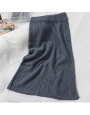  Vintage Twist Knitted Skirt Women High Waisted Straight Midi Sweater Skirts Autumn Winter Warm Hip Package Solid Faldas