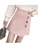 High Waist Irregular Button Mini Wool Skirts Autumn Winter Ladies Slim Skirt Women's Woolen Shorts Skirt faldas mujer moda F215