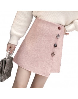 High Waist Irregular Button Mini Wool Skirts Autumn Winter Ladies Slim Skirt Women's Woolen Shorts Skirt faldas mujer moda F215