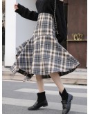 Irregular Plaid Skirt Women Spring Autumn Elegant Ruffles Midi Skirts  Style Hip Package Hippie faldas largas mujer