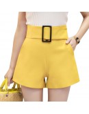 High Waist Wide Leg Shorts Women  Spring Summer  Belted Short Pants Sexy Shorts Solid Elegant Ladies Short Feminino