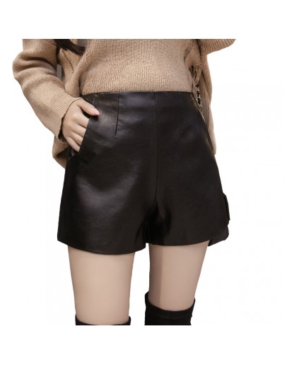 Wide Leg PU Faux Leather Shorts Women Spring Autumn Ladies Black High  Loose Short Pants With Pockets Plus Size 3XL