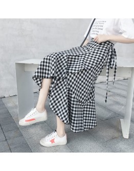  Spring Summer Plaid Midi Skirt Women Elegant One Piece Lace Up Mermaid Skirt Irregular Long Fishtail Mujer Faldas Wrap Jupe