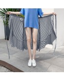  Spring Summer Plaid Midi Skirt Women Elegant One Piece Lace Up Mermaid Skirt Irregular Long Fishtail Mujer Faldas Wrap Jupe