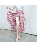  Spring Summer Plaid Midi Skirt Women Elegant One Piece Lace Up Mermaid Skirt Irregular Long Fishtail Mujer Faldas Wrap Jupe