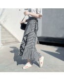  Spring Summer Plaid Midi Skirt Women Elegant One Piece Lace Up Mermaid Skirt Irregular Long Fishtail Mujer Faldas Wrap Jupe