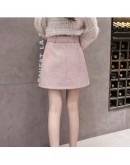 Women's Woolen Mini Skirts  Autumn Winter A Line Above Knee Belted Short Skirt High Waist Slim  faldas mujer F212