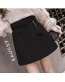 Women's Woolen Mini Skirts  Autumn Winter A Line Above Knee Belted Short Skirt High Waist Slim  faldas mujer F212