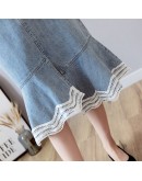 Spring Summer Women High Waist Denim Skirt Female Elegant Ruffles Midi Skirt Cowgirl Lace Mermaid Skirts  Jeans Falda