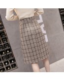 Plus Size Woolen Plaid Skirt Women Winter Single Breasted High Waist Midi Skirt Female A Line Long Faldas Mujer F221