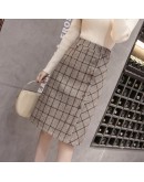 Plus Size Woolen Plaid Skirt Women Winter Single Breasted High Waist Midi Skirt Female A Line Long Faldas Mujer F221