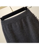 Irregular Knee Length Knit Skirt for Women Fall Winter Straight Beading Midi Skirts High  Black Gray Sweater Warm Jupe