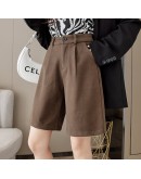 High Waised Woolen Half Pants Autumn Winter Wide Leg Knee Length Trousers  Loose Pantalones de Mujer European Style