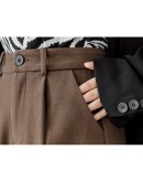 High Waised Woolen Half Pants Autumn Winter Wide Leg Knee Length Trousers  Loose Pantalones de Mujer European Style