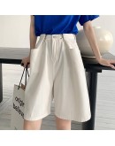 Summer High Waist Knee Length Pants Pink Women's Half Jeans Loose Female Wide Leg Denim Pants Chic Trouses Ladies