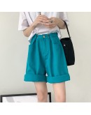 Summer High Waist Knee Length Pants Pink Women's Half Jeans Loose Female Wide Leg Denim Pants Chic Trouses Ladies