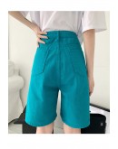 Summer High Waist Knee Length Pants Pink Women's Half Jeans Loose Female Wide Leg Denim Pants Chic Trouses Ladies