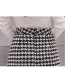  Vintage Houndstooth Woolen Skirt Women's  High Waist Casual Skirts Midi Long Slit Skirt Jupe Femme Saias Longas