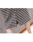  Vintage Houndstooth Woolen Skirt Women's  High Waist Casual Skirts Midi Long Slit Skirt Jupe Femme Saias Longas