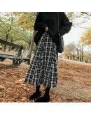 Autumn Long Plaid Wool Skirt Women  Winter Tassel Checked Skirts Female Elegant Runway Skirt Maxi Jupe Faldas Largas Mujer