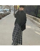 Autumn Long Plaid Wool Skirt Women  Winter Tassel Checked Skirts Female Elegant Runway Skirt Maxi Jupe Faldas Largas Mujer