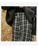 Autumn Long Plaid Wool Skirt Women  Winter Tassel Checked Skirts Female Elegant Runway Skirt Maxi Jupe Faldas Largas Mujer