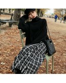 Autumn Long Plaid Wool Skirt Women  Winter Tassel Checked Skirts Female Elegant Runway Skirt Maxi Jupe Faldas Largas Mujer