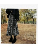 Autumn Long Plaid Wool Skirt Women  Winter Tassel Checked Skirts Female Elegant Runway Skirt Maxi Jupe Faldas Largas Mujer