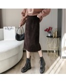 Vintage Corduroy Skirt Women's Autumn Winter High Waist Black Straight Midi Skirts Hip Package Booty   Clothes