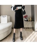 Vintage Corduroy Skirt Women's Autumn Winter High Waist Black Straight Midi Skirts Hip Package Booty   Clothes