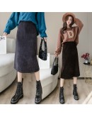 Vintage Corduroy Skirt Women's Autumn Winter High Waist Black Straight Midi Skirts Hip Package Booty   Clothes