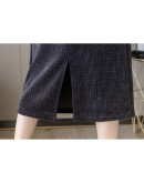 Vintage Corduroy Skirt Women's Autumn Winter High Waist Black Straight Midi Skirts Hip Package Booty   Clothes