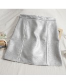 Short Faux Leather Skirt Women's High Waist  Style Soft Bright Silver PU Skirts Sexy Mini Hip Package Mujer Faldas