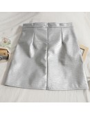 Short Faux Leather Skirt Women's High Waist  Style Soft Bright Silver PU Skirts Sexy Mini Hip Package Mujer Faldas