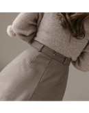 Autumn High Waist Woolen Skirt Women Winter Pleated Skirts with Belt A-Line Short Mini Skirt Female Saias Jupe Femme