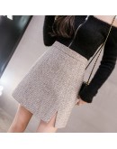 High Waisted Woolen Skirt Women Autumn Winter Vintage Side Slit Herringbone Short Mini Skirts   Clothing Faldas