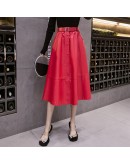 High Waisted Long Leather Skirt Women Fall Winter Midi PU Skirts with Belt Streetwear Mid Length Red Black Harajuku Faldas Mujer