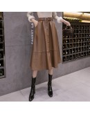 High Waisted Long Leather Skirt Women Fall Winter Midi PU Skirts with Belt Streetwear Mid Length Red Black Harajuku Faldas Mujer