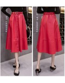 High Waisted Long Leather Skirt Women Fall Winter Midi PU Skirts with Belt Streetwear Mid Length Red Black Harajuku Faldas Mujer