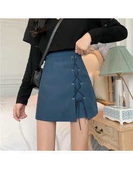  Irregular Lace Up Skirt Women High Waist Autumn Short Skirt Mini Harajuku Side Split Skirts Streetwear  Jupe Femme Saia