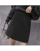  autumn winter tweed woolen skirt women short mini black skirt high waist hip package faldas largas mujer medieval skirts